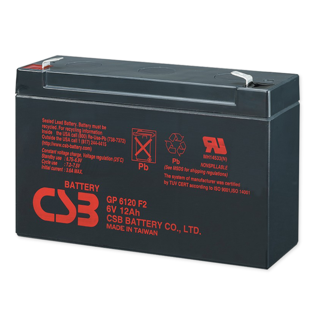 CSB Battery GP Series 6V 12Ah @ 20 Hr Rate Top Terminal F2 Tab AGM VRLA Battery