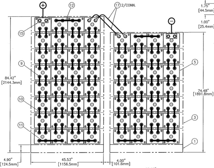 C&D msEndur II AT-27P 120V 1560Ah @ 8 Hr Rate 1.300 SPG 1-Stack 4W x 8H and 1-Stack 4W x 7H PTL NTR Battery System