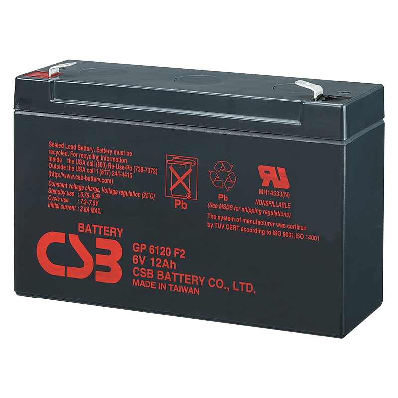 CSB Battery GP Series 6V 12Ah @ 20 Hr Rate Top Terminal F1 Tab AGM VRLA Battery