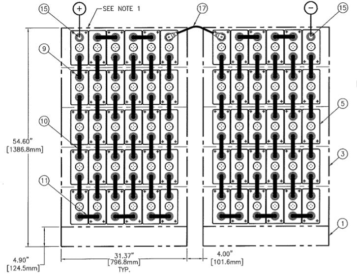 C&D msEndure II 120V 640Ah 2 Stacks 5H x 6W PTL NTR Battery System