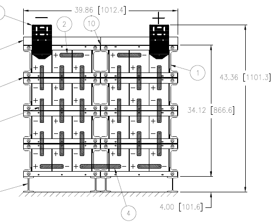 Stryten E-Series Absolyte AGP 100G13 48V 600 Ah @ 8 Hr Rate 2-Stack 3W x 4H PTR NTL FR Low Rate Battery System w/ Top Vertical Terminations