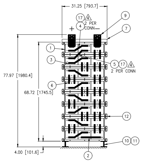 Stryten E-Series Absolyte AGP 100G23 48V 1096 Ah @ 8 Hr Rate 1-Stack 3W x 8H PTL NTR FR Low Rate Battery System w/ Top Vertical Terminations