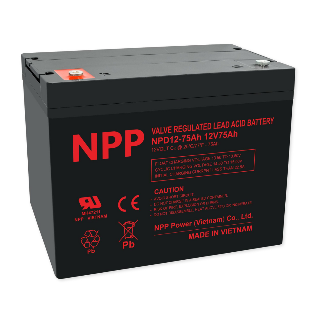 NPPower NPD Deep Cycle Series 12V 75Ah @ 8 Hr Rate 1.300 SPG ABS-FR AGM VRLA Battery