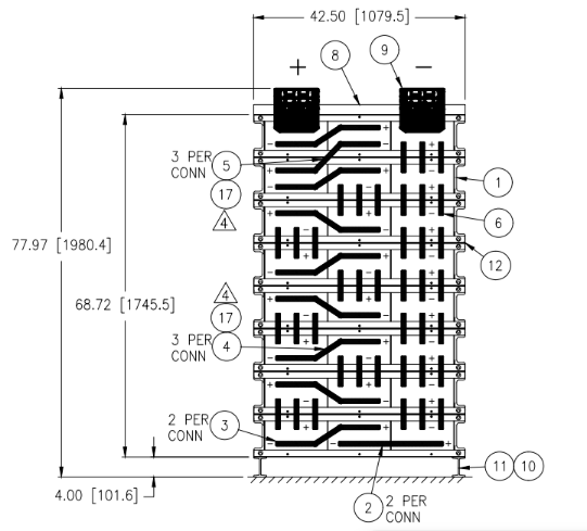 Stryten E-Series Absolyte AGP 100G33 48V 1600 Ah @ 8 Hr Rate 1-Stack 3W x 8H PTR NTL FR Low Rate Battery System w/ Top Vertical Terminations
