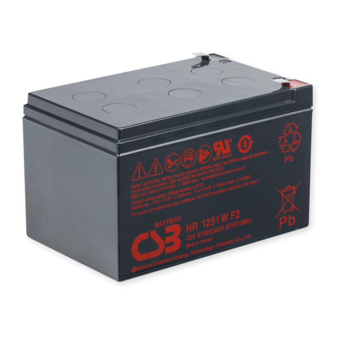 CSB Battery High Rate 12V 51WPC @ 15 Min Rate Top Terminal F2 Tab AGM VRLA Battery