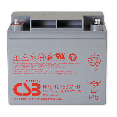 CSB Battery High Rate Long Life 12V 150WPC @ 15 Min Rate Flame Retardant Top Terminal AGM VRLA Battery