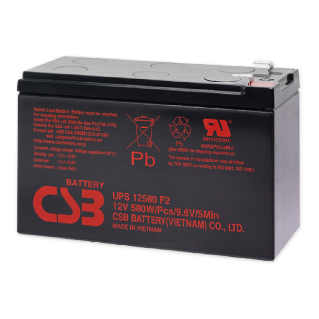 CSB Battery UPS 12V 43.50 WPC @ 15 Min Rate Flame Retardant Top Terminal F2 Tab AGM VRLA Battery