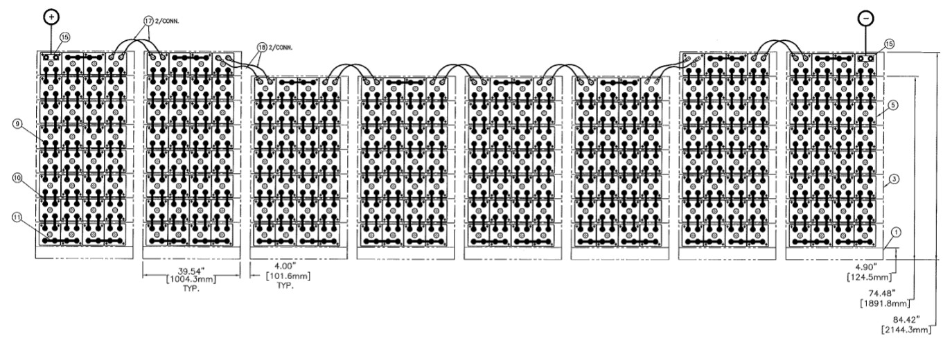 C&D msEndur II AT-23P 480V 1320Ah @ 8 Hr Rate 1.300 SPG 4-Stack 4W x 8H and 4-Stack 4W x 7H  PTL NTR Battery System