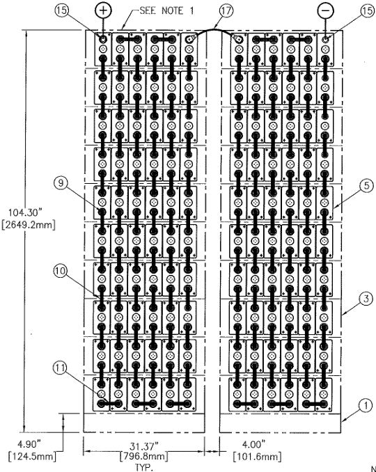 C&D msEndure II 240V 600Ah  2 Stacks 10H x 6W PTL NTR Battery System