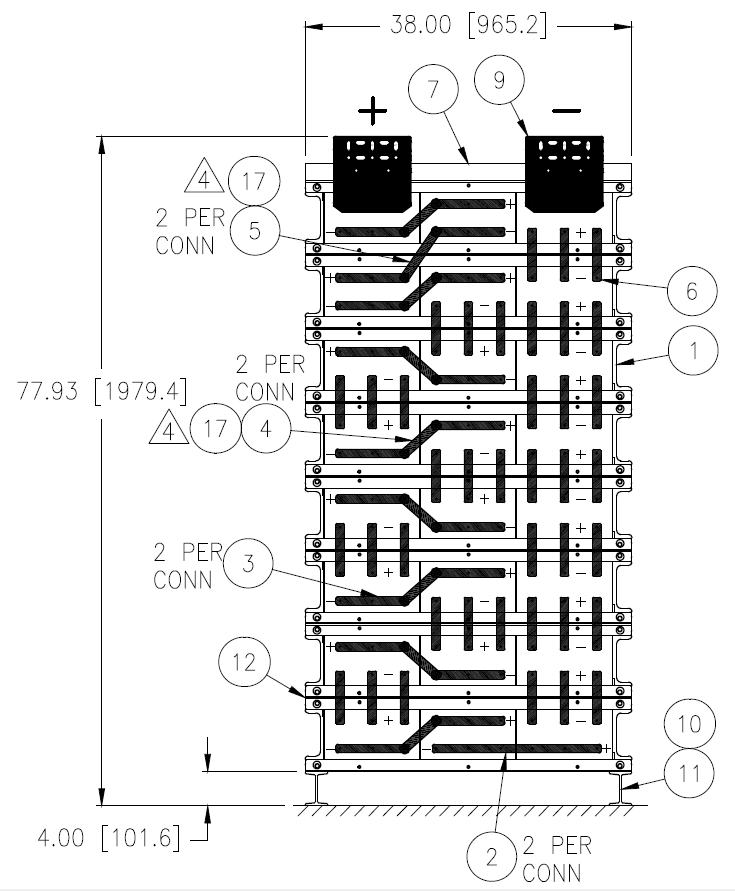 Stryten E-Series Absolyte AGP 100G29 48V 1400 Ah @ 8 Hr Rate 1-Stack 3W x 8H PTR NTL FR Low Rate Battery System w/ Top Vertical Terminations