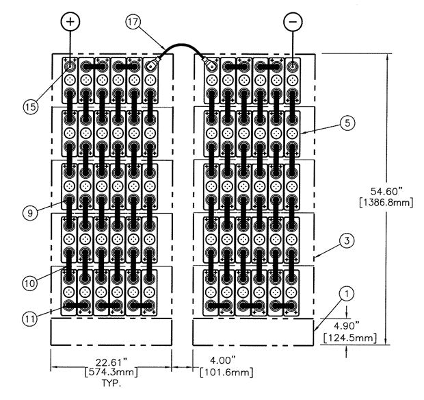 C&D msEndure II 120V 345Ah 2 Stacks 5H x 6W PTL NTR Cells and Terminal Hardware Only