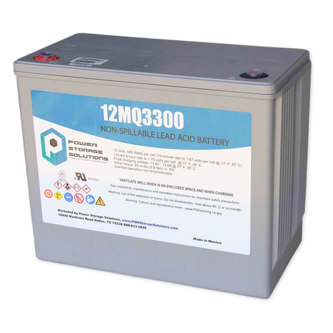 Power Storage Solutions 12MQ Series 12V 3300WPC @ 15 Min Rate AGM VRLA Battery