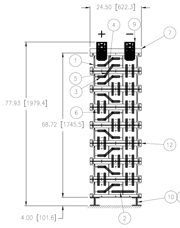 Stryten E-Series Absolyte AGP 100G17 48V 800 Ah @ 8 Hr Rate 1-Stack 3W x 8H PTL NTR FR Low Rate Battery System w/ Top Vertical Terminations