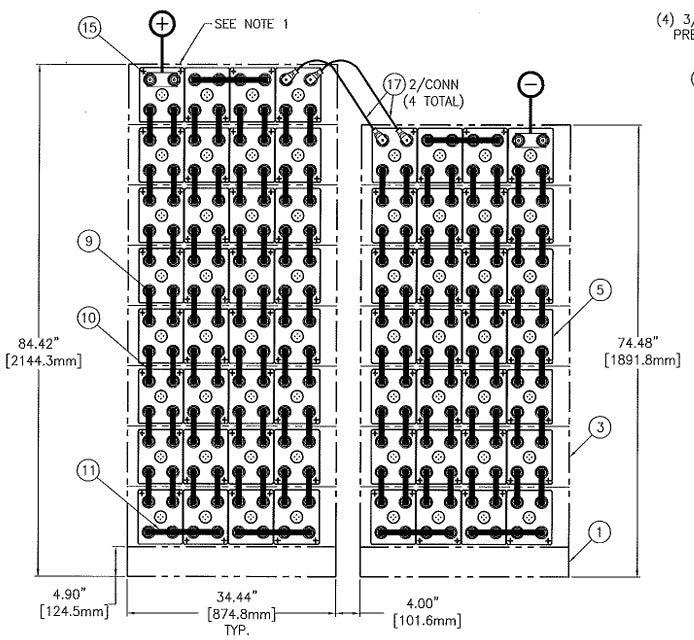 C&D msEndure II 120V 1080Ah 1 Stack 8H x 4W and 1 Stack 7H x 4W PTL NTR Battery System