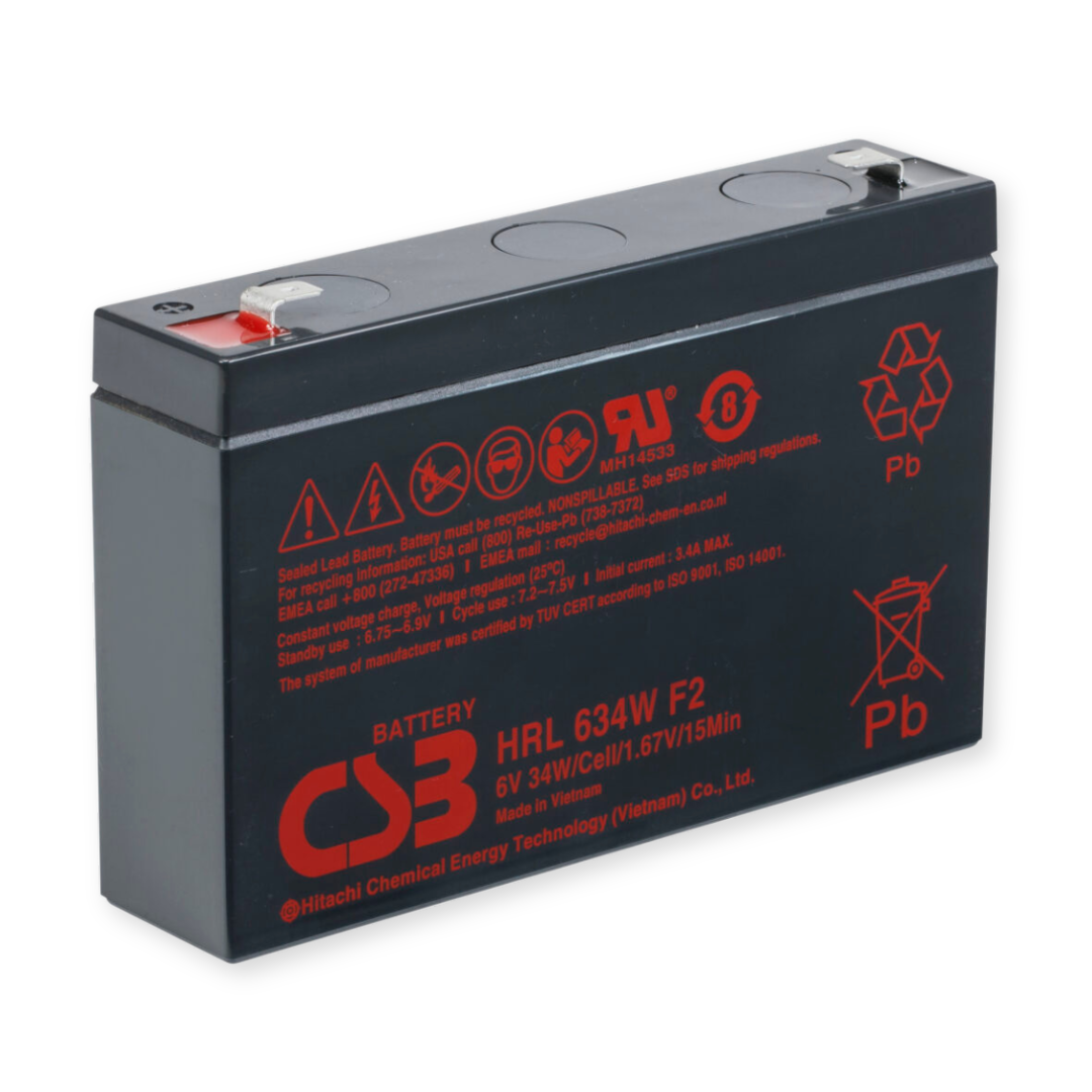 CSB Battery High Rate Long Life 6V 80WPC @ 15 Min Rate Top Terminal F2 Tab AGM VRLA Battery