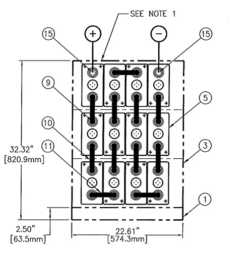 C&D msEndur II AT-13P 24V 640Ah @ 8 Hr Rate 1.300 SPG 1-Stack 4W x 3H PTL NTR Low Profile Base Battery System