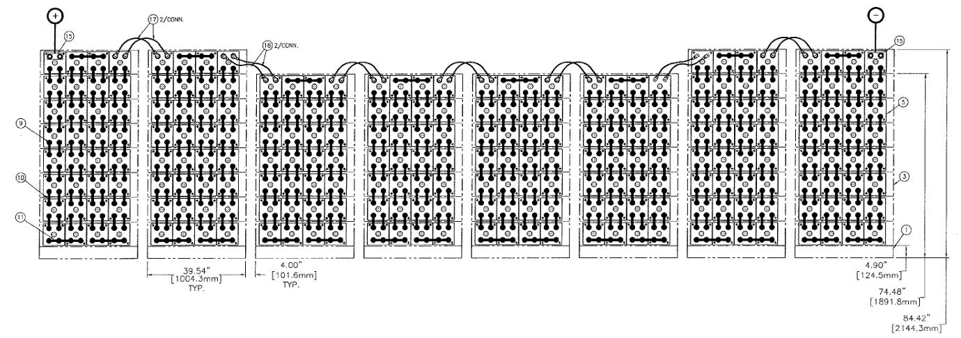 C&D msEndur II AT-25P 480V 1380Ah @ 8 Hr Rate 1.300 SPG 4-Stack 4W x 8H 4-Stack 4W x 7H  PTL NTR Battery System