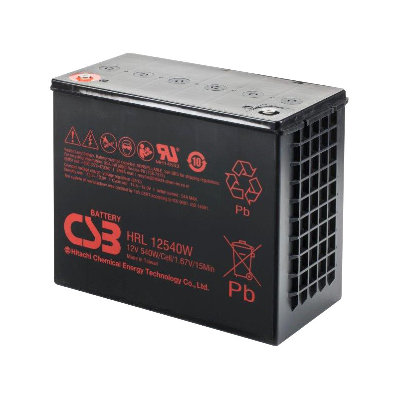 CSB Battery High Rate Long Life 12V 540WPC @ 15 Min Rate Flame Retardant Top Terminal AGM VRLA Battery