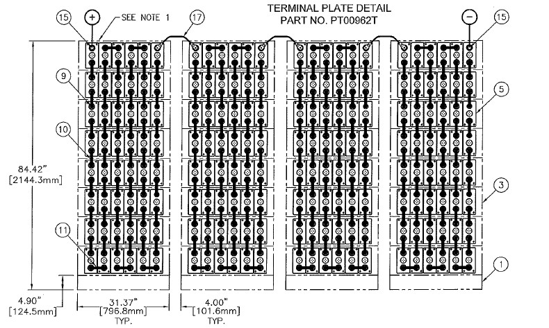 C&D msEndur II AT-13P 384V 640Ah @ 8 Hr Rate 1.300 SPG 4-Stack 6W x 8H PTL NTR Battery System